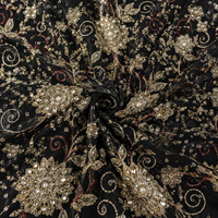 Vestido de Mujer con Encanto Étnico Clásico, Tela de Encaje Nigeriana Auténtica, Bordado Computarizado con Patrón Floral, Poliéster/Algodón, 120 GSM