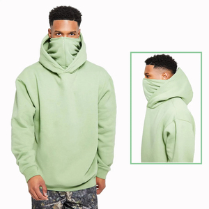 Sweat-shirt à capuche en molleton vert uni surdimensionné pour homme avec design de masque, vêtement décontracté pour l'automne - Product Image 3