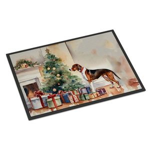 Tapis de porte Cozy Christmas Coonhound en anglais américain, antidérapant, pour intérieur et extérieur, 24H x 36W, à poils ras, lavable, modèle pour porte d'entrée - Product Image 1