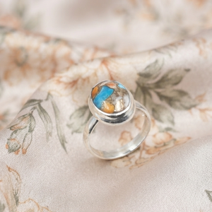 Natural Oyster Copper Turquoise Oval Sterling Silver Rose Gold & Yellow Gold Plated Handmade <b>Boho</b> Gemstone Wedding <b>Ring</b> - Product Image 1