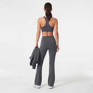 <b>Women</b> Yoga Jacket Full Length 3 Piece Set <b>Flared</b> Leg <b>Legging</b> Spandex Polyester Gym Fitness Jacket Racerback Bra Set Ladies - Product Image 2