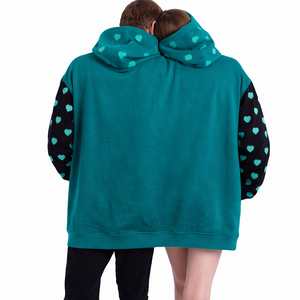 Novelty Couple Hoodie Hooded Unisex Oversized Casual Long Sleeve <b>Pullover</b> with Pocket Loose Fit Top For Two People Wearing Teal - Product Image 4