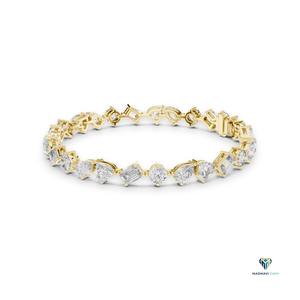 10.29 TCW Multi-Shape Lab Grown Diamond Bracelet in 14K <b>Solid</b> <b>Gold</b>, Round Heart Emerald Pear Marquise Link Bracelet, 6.5 Inch - Product Image 1