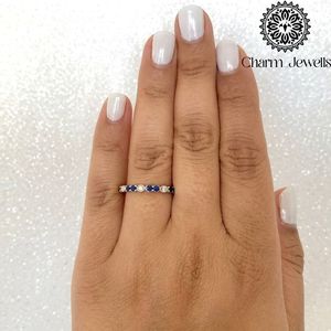 Bague d'éternité en moissanite Charm_Jewells, en argent 925, sertie de moissanites rondes taille brillant, pour femme, classique, pour mariage - Product Image 4