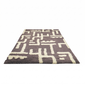 Alfombra de Lana con Motivos Damasco Desgastados en Gris Malva y Marfil, Ecológica, Antideslizante, Moderna, para Sala de Estar, Interiores de Hotel - Product Image 2