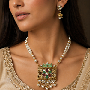 Indian Stylish Layered Pearl Rani Haar Long Kundan Necklace Zircon Alloy Jewellery Set Wedding Engagement Party Gift Hiphop Gold - Product Image 1