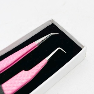 Pince à épiler d'extension de cils de marque privée en vrac ensemble de pinces à épiler enduites de poudre rose de logo personnalisé pince à cils à 45 degrés et à 90 degrés - Product Image 2