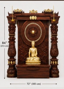Temple bouddhiste traditionnel en teck, sculpté à la main, avec éclairage LED, Mandir en bois pour la prière à domicile - Product Image 2