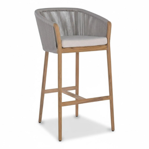 Taburete de Bar de Cuerda Tejida para Exteriores con Tapicería de Espuma de Alta Densidad y Madera de Teca Sólida para Decoración del Hogar - Product Image 3