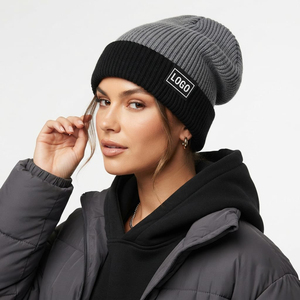 Gorro de Dos Tonos Personalizado con Etiqueta de Logotipo Tejida, Gorro de Punto Acanalado con Puño, Gorro Cálido para Invierno, Accesorio de Moda Urbana Unisex - Product Image 3