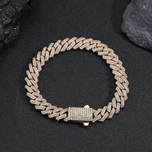 Men's 22K Gold Plated Diamond Chain <b>Bracelet</b> Micro Pave Round Brilliant Cut Luxury Everyday Wear Geometric Style - Product Image 2