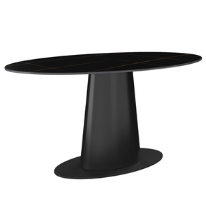 Table de salle à manger moderne pour cuisine et restaurant, plateau ovale en MDF avec bordure dorée, base en métal avec revêtement écologique. - Product Image 1