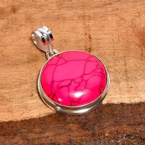 Colgante de piedra preciosa turquesa rosa de forma redonda, plata de ley 925, hecho a mano, joyería bohemia, regalo para ella - Product Image 3