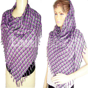 Pañuelo Arafat de algodón a cuadros con flecos de borlas, pañuelo desértico con diseño tradicional y borlas - Product Image 2