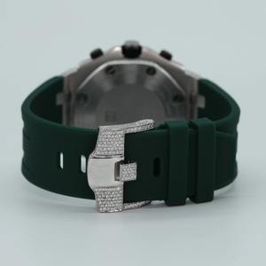 Montre de luxe en diamant naturel brillant, argent sterling 925 massif et bracelet en caoutchouc de couleur verte pour homme - Product Image 6