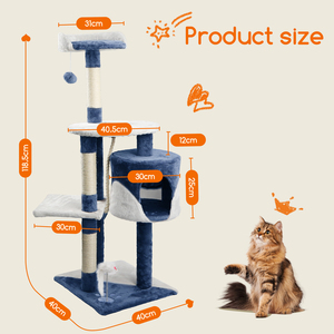 Nobleza gatto albero 118.5 cm di altezza stabile mobili per gatti con 3 piattaforme 1 grotta 1 Pompon 1 Ratter in pelliccia sintetica blu - Product Image 6