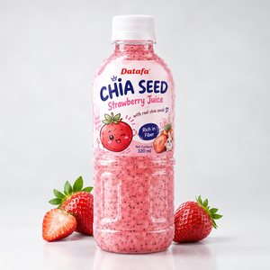 Boisson aromatisée au jus de fraise et aux graines de chia en bouteille 320 ml – Véritables graines de chia riches en fibres – Boisson estivale - Product Image 1
