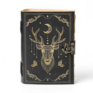 Journal à spirales en cuir de cerf Grimoire, motif floral vintage, fait main, 100 feuilles - Product Image 1