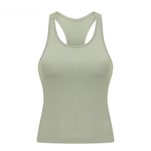 Débardeur côtelé pour femme, couleur unie, col rond, respirant, style sportif, impression personnalisée sur le devant - Product Image 3