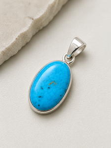 Collier pendentif en argent plaqué 925 de style bohème géométrique à coupe ovale 100% turquoise avec une autre chaîne pour un usage quotidien féminin - Product Image 2