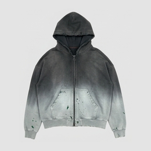 Wholesale Washed Distressed Men's Hoodie Splatter <b>Spray</b> Dyed <b>Bleached</b> Washed Fleece Lined Custom Logo Cropped Hoodie - Product Image 1