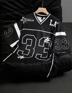 T-shirt de football noir Los Angeles, col en V, décontracté, sportif, surdimensionné, pour homme, streetwear, séchage rapide - Product Image 6