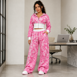 Ensemble de survêtement unisexe rose camouflage personnalisé, coupe régulière, léger, avec fermeture éclair intégrale, capuche et pantalon de jogging, design 2-en-1, poches latérales - Product Image 6