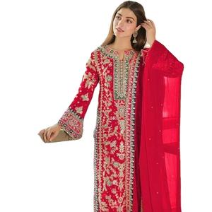 Último nuevo diseño Multi codificación y secuencia trabajo pesado Chinon tela de seda de longitud larga tradicional Salwar Kameez con Dupatta Set - Product Image 1