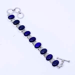Lapis Lazuli 925 Silver Bracelet Oval Gemstone Boho Handmade Jewelry Statement Gift <b>For</b> Women <b>Men</b> - Product Image 1