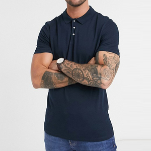 Polo à manches courtes pour homme, bleu marine, coton Oxford, couleur unie, décontracté, respirant, tissé, boutonné devant, coupe classique - Product Image 1