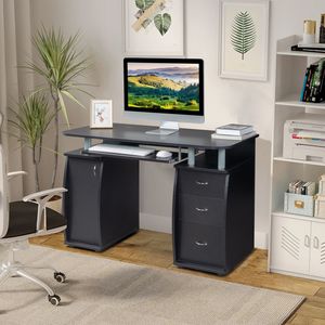 Scrivania per Computer Nera con 1 Anta e 3 Cassetti, 115*55*74cm, MDF 15mm, Set Portatile in Scatola - Product Image 1