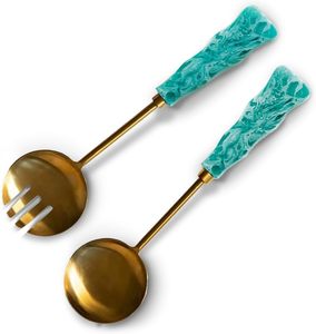 Servidores de Ensalada de Resina y Metal, Palas para Ensalada, Frutas - (12 x 3 pulgadas) |   Pinzas para Ensalada de Acero Inoxidable Color Verde Agua con Resina para Servir - Product Image 1