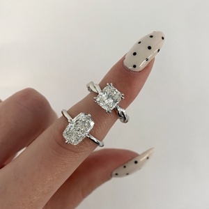 Classic Elongated 2.53ct Cushion Cut Lab Created Diamond Engagement <b>Ring</b> 14K White Gold <b>Plain</b> Band Solitaire <b>Ring</b> For Women - Product Image 2