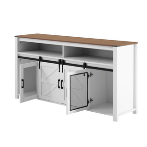 U_STYLE 59.3 Credenza Stile Fattoria per Soggiorno con Porta Scorrevole e Pannelli in Rete, Spazio di Archiviazione Aperto - Product Image 6