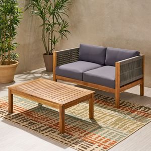 Set Divanetto da Esterno con Telaio in Legno di Acacia e Tavolino, con Cuscini, Arredamento da Giardino per Conversazione, Mobili in Legno per Esterni - Product Image 5