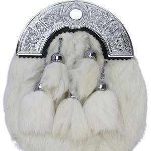 Bolso de mano de piel negra con borlas y marco de filigrana plateada, estilo Sporran de conejo, con tartán escocés, accesorio formal de invierno de metal - Product Image 3