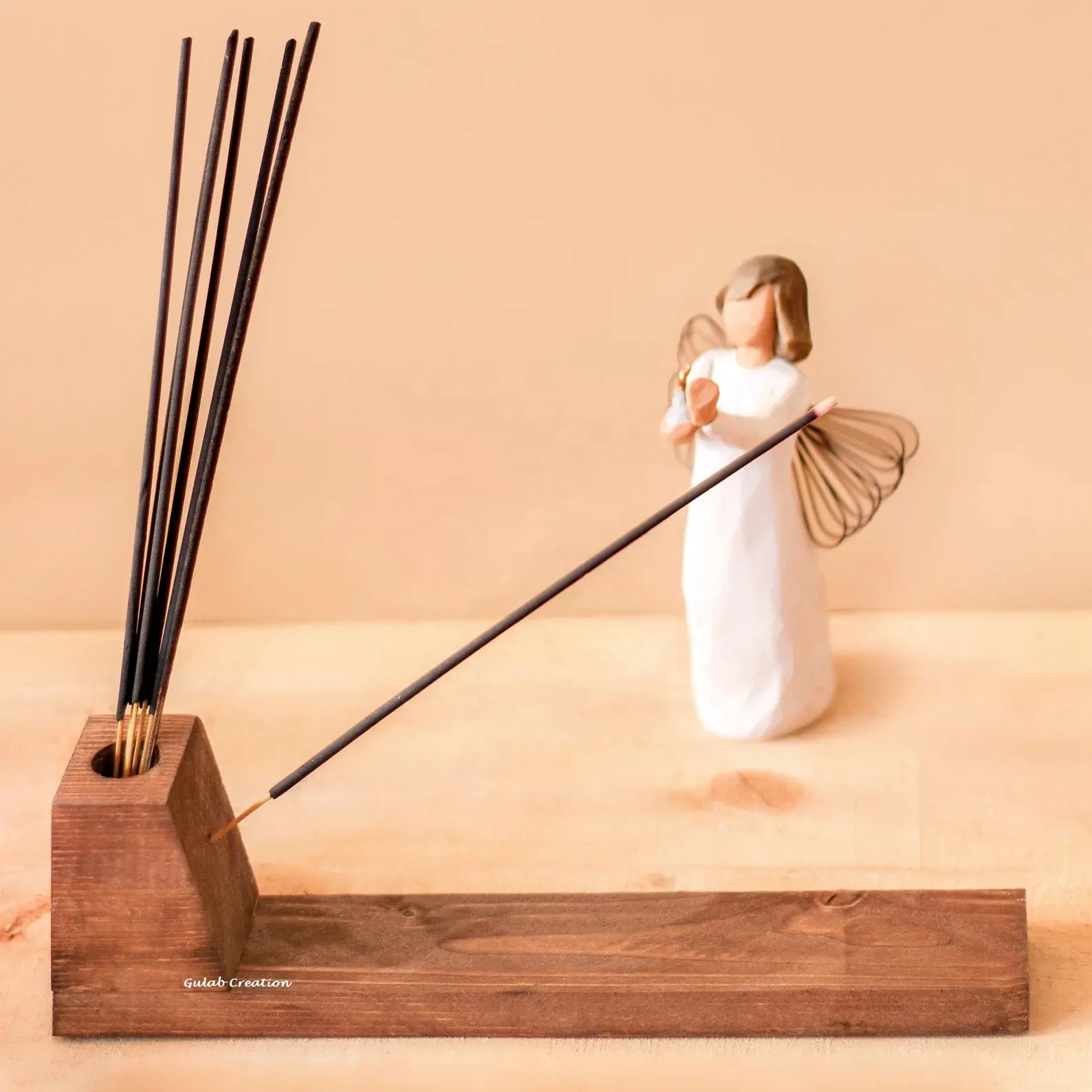 Rustic vintage wooden incense holder made of mango wood for your scented sticks by ZAMZAM IMPEX