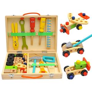 Wudly 53 pièces Montessori éducatif STEM Construction jouets d'apprentissage ensemble boîte à outils en bois sûr pour enfant certifié multicolore pour - Product Image 1