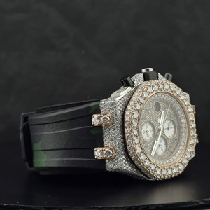 Reloj Cronógrafo de Cuarzo con Incrustaciones de Diamantes, Caja de Acero Inoxidable, Correa Negra, Reloj de Pulsera de Lujo, Cierre de Mariposa, Caja para Hombre - Product Image 2