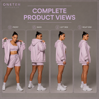 ONETEN APPARELS Ensemble sweat à capuche oversize pour femme, hiver, couleur lavande unie, polaire respirant, tenue de sport décontractée, 3 pièces avec short moulant