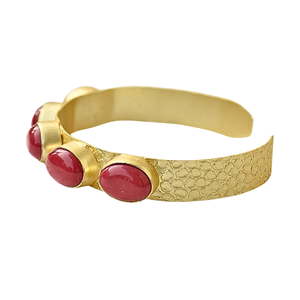 Gold Plated Cuff <b>Bracelet</b> With Red Coral Stones Vintage Style Unisex Jewelry Imitation Stones - Product Image 6