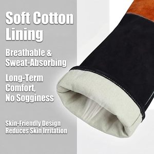 Long Cuff Welding <b>Gloves</b> for <b>Men</b> Heavy Duty Genuine Cowhide <b>Leather</b> Diamond Grain Flexible Heat Resistant Safety Work <b>Gloves</b> - Product Image 3