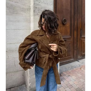 Wholesale Women Suede <b>Jacket</b> Soft Faux <b>Leather</b> Coat Casual Fashion Outerwear Custom Logo OEM ODM Factory Supply - Product Image 1