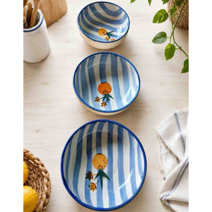 Tazón de Cerámica Pintado a Mano con Diseño de Rayas Azules, Estilo Mediterráneo, Patrón Cítrico, Tazón de Gres para Frutas y Ensaladas en Oferta - Product Image 1