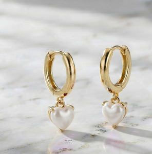 Pendientes de Aro Colgantes de Plata de Ley 925 con Baño de Oro de 18K y Perlas en Forma de Corazón, Modernos, para Mujer, Joyería para Bodas y Fiestas - Product Image 1