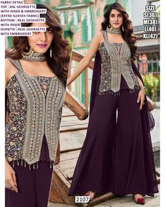 Ensemble Palazzo Traditionnel Rani Roop pour Femme, Coupe Droite Longueur Ras du Sol, avec Dupatta Bhandhani Brodé en Crêpe Gerogette à Séchage Rapide - Product Image 2