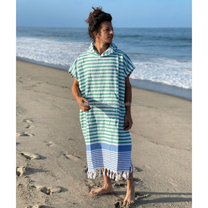 Turkish Cotton Fouta Beach <b>Towel</b> with Striped Pattern Custom Logo <b>Poncho</b> Hood Available in Different Designs for India - Product Image 5