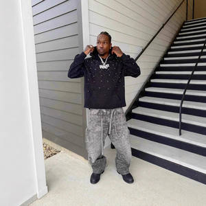 Sudadera con Capucha Moderna para Hombre, Estilo Urbano, Bordada con Pedrería, Brillante, con Cristales, Personalizada, de Gran Tamaño - Product Image 4