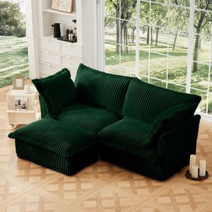 Divano componibile a L a 2 posti con pouf convertibile, seduta ampia e profonda e rivestimento sfoderabile per soggiorno - Product Image 2