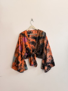 Blusa de seda con efecto tie-dye para mujer, sin mangas, holgada, estilo bohemio, para primavera/verano, sin cuello, sin tirantes - Product Image 1